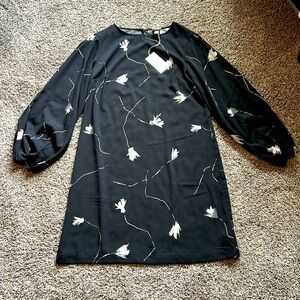 A New Day A-Line Long-Sleeve Black Floral Dress